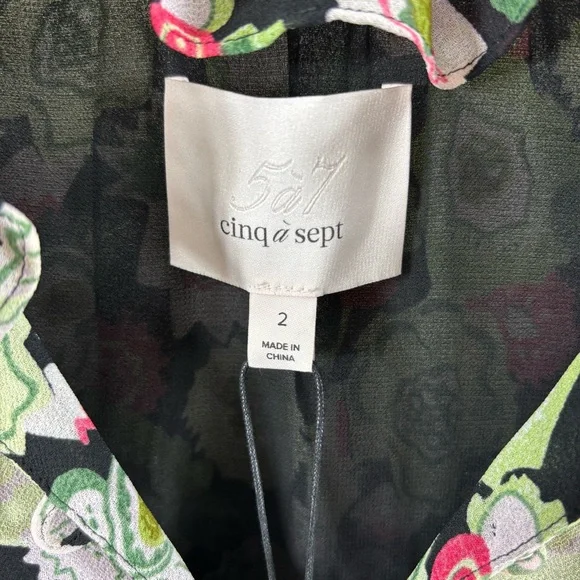 Cinq a Sept Womens Lucille Green Puff Sleeve Floral Below Knee Midi Dress NWT 2 - Picture 3 of 6